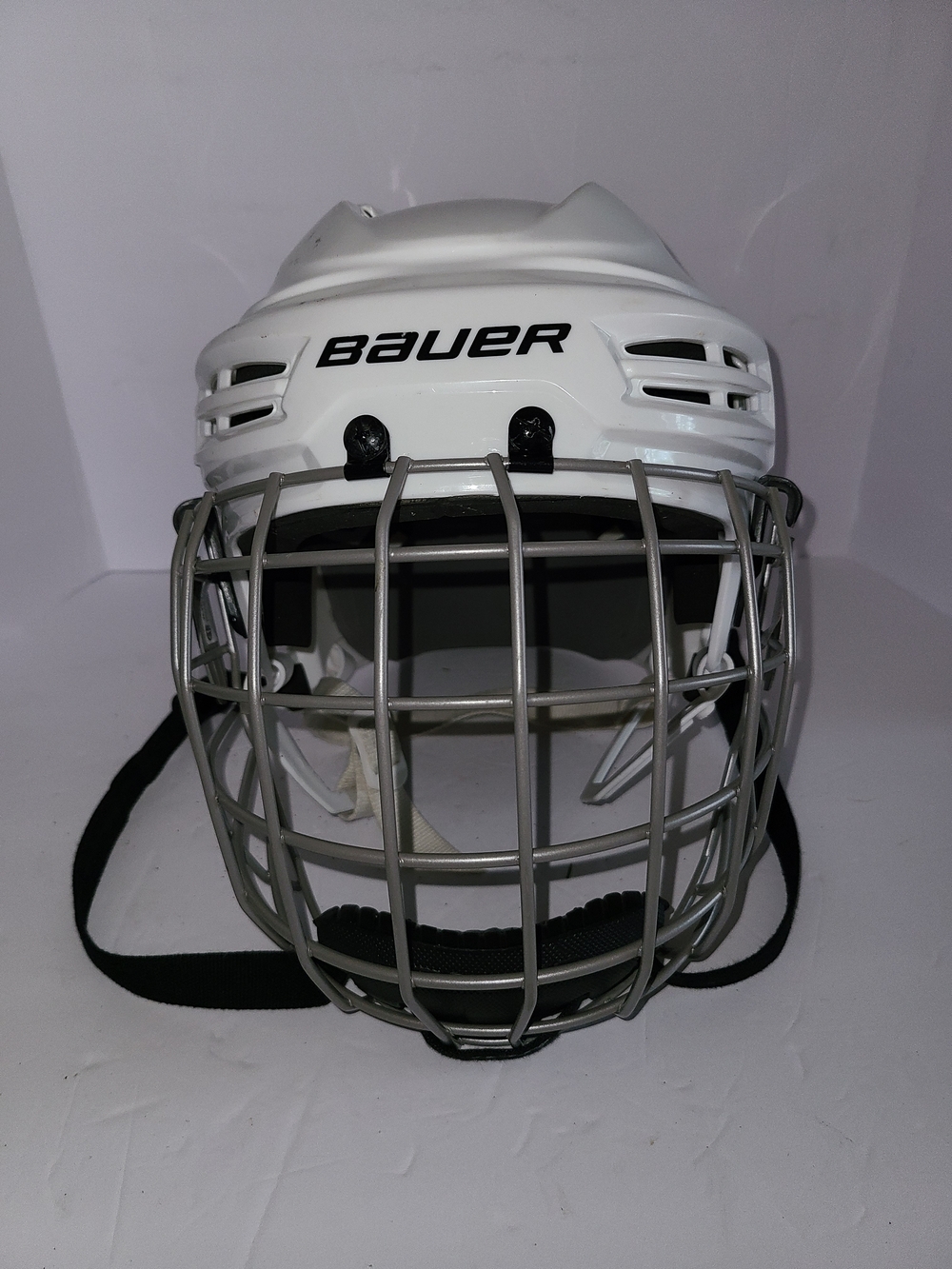 Bauer White Hockey Helmet with Silver Cage